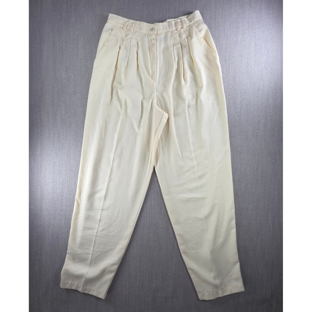 Worthington Pleated Trousers Women 16 Tall Cream Vintage High Waist‎ Tapered Leg